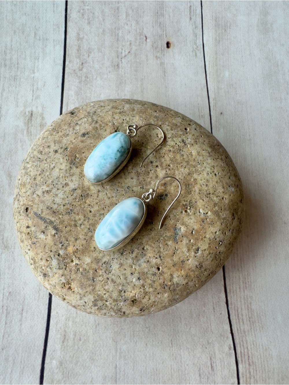 Sterling Silver Larimar Large Oval Earrings